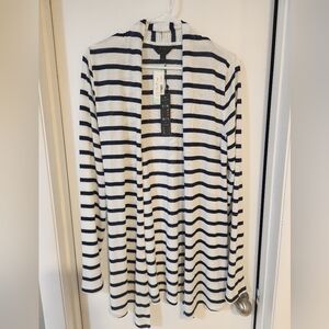 Mix Navy and White Striped Open-Front Cardigan